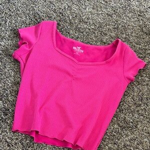 Hollister Pink Cap Sleeve Fitted Crop Top